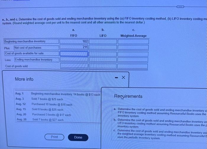 Solved 3., b., and c. Determine the cost of goods sold and