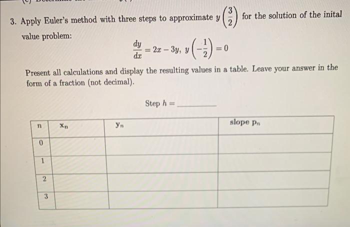 Solved Apply Euler's method with three steps to approximate | Chegg.com