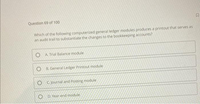 Question 69 of 100 Which of the following | Chegg.com
