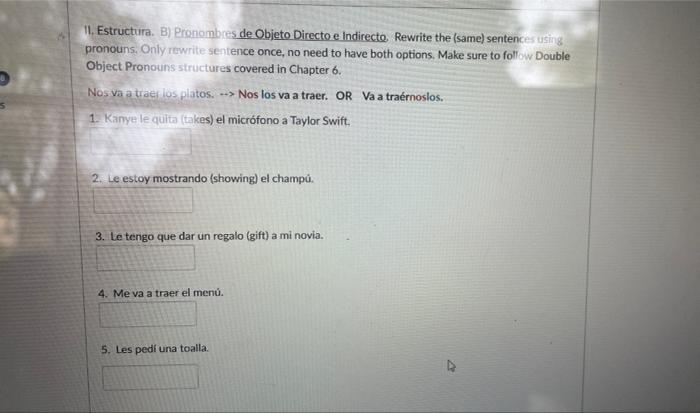 11. Estructura. B) Pronombres De Objeto Directo E | Chegg.com
