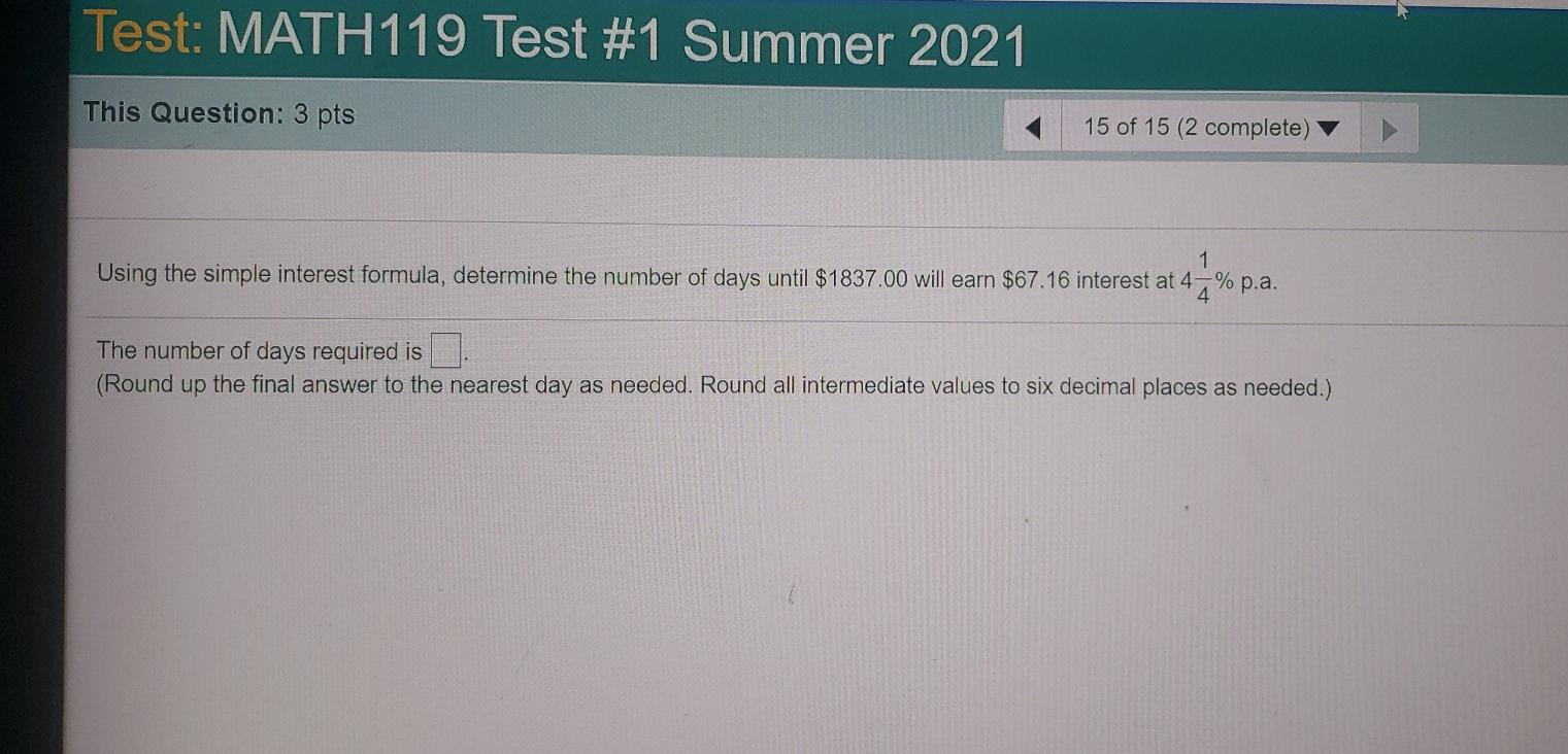 Solved Test: MATH119 Test #1 Summer 2021 This Question: 3 | Chegg.com