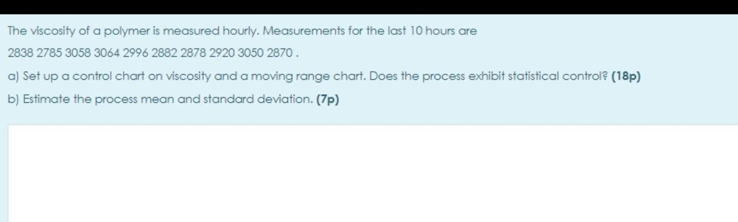 Solved The viscosity of a polymer is measured hourly. | Chegg.com