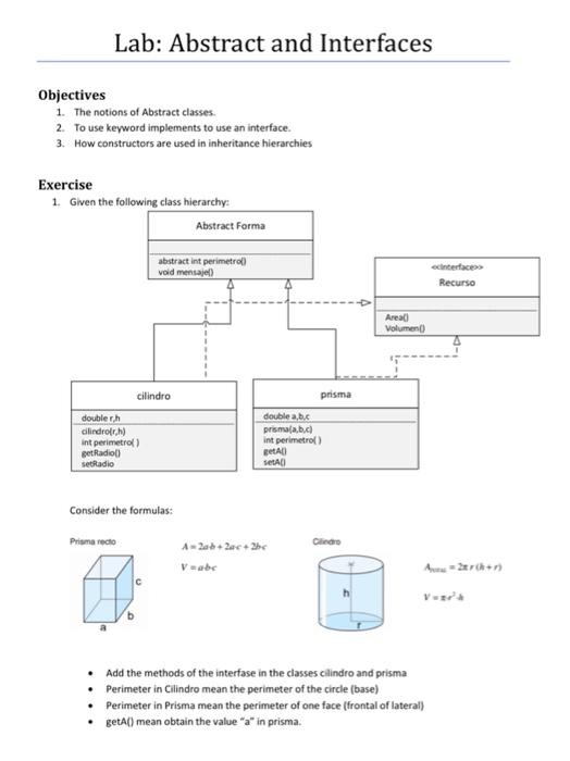Solved Lab: Abstract and Interfaces Objectives 1. The | Chegg.com