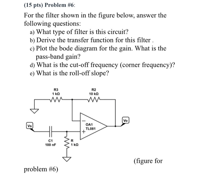 Solved (15 pts) Problem #6: For the filter shown in the | Chegg.com