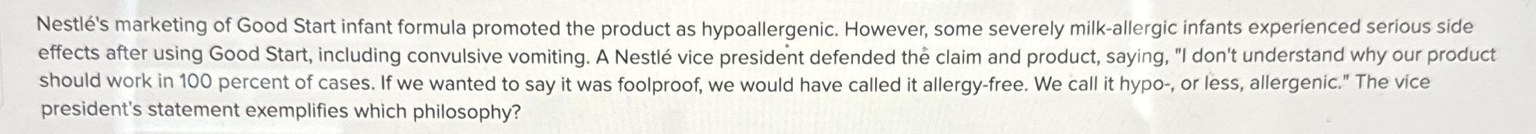 Solved Nestlé's marketing of Good Start infant formula | Chegg.com