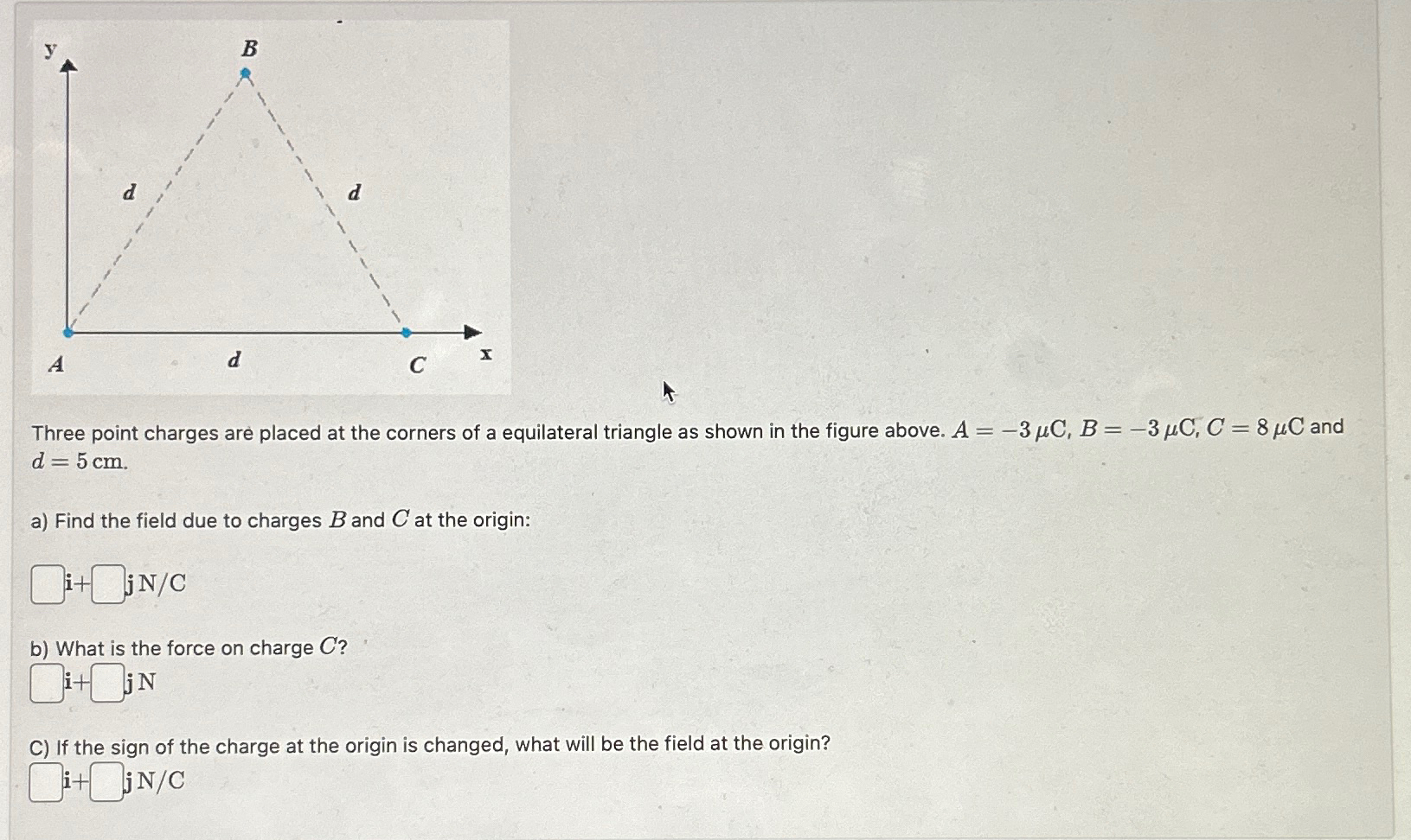 Solved Three point charges are placed at the corners of a | Chegg.com