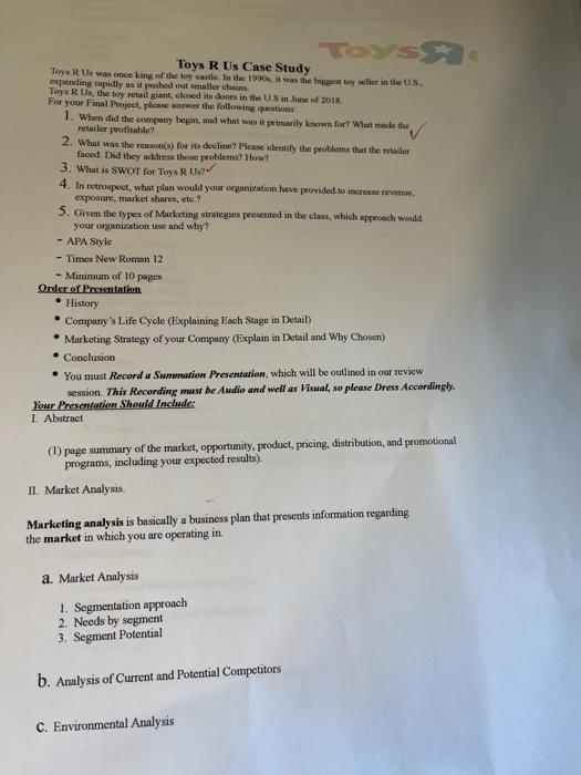 Solved Toys R Us Case Study Toys R Us was once king of the | Chegg.com