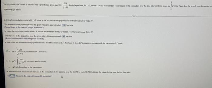 Solved 205 The population of a culture of bacteria has a | Chegg.com