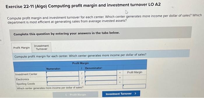 Exercise 22-11 (Algo) Computing Profit Margin And | Chegg.com