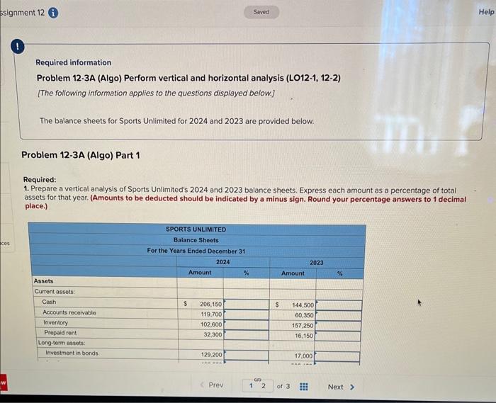 Solved Required information Problem 12-3A (Algo) Perform | Chegg.com