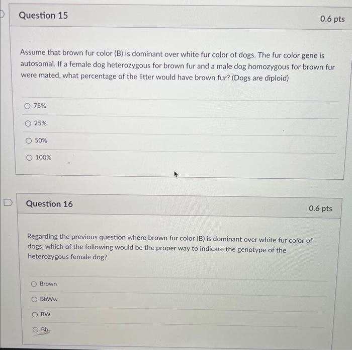 Solved Assume That Brown Fur Color (B) Is Dominant Over | Chegg.com