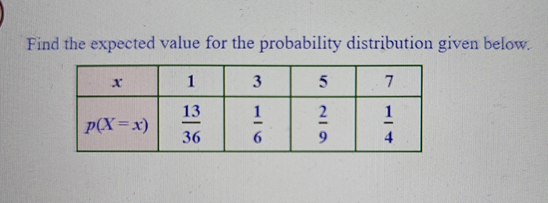 Solved Find the expected value for the probability | Chegg.com