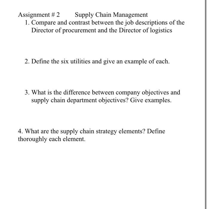 Solved Assignment #2 Supply Chain Management 1. Compare and | Chegg.com