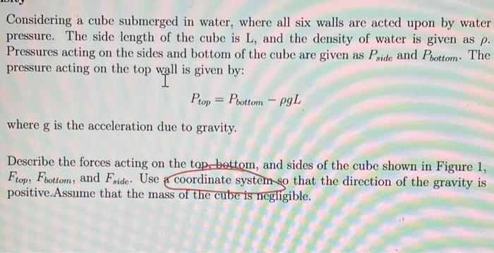 Solved a) Considering a cube submerged in water, where all | Chegg.com