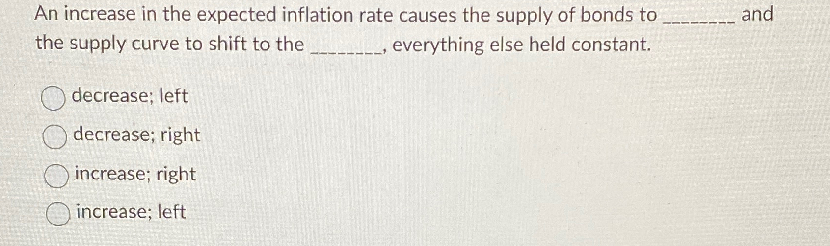 Solved An increase in the expected inflation rate causes the | Chegg.com