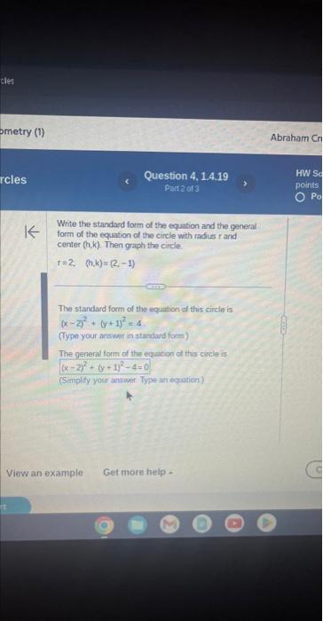 Solved Write the standard form of the equation and the | Chegg.com