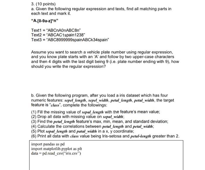 Solved 3. (10 points) a. Given the following regular | Chegg.com