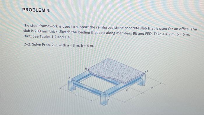 The steel framework is used to support the reinforced stone concrete slab that is used for an office. The slab is \( 200 \mat