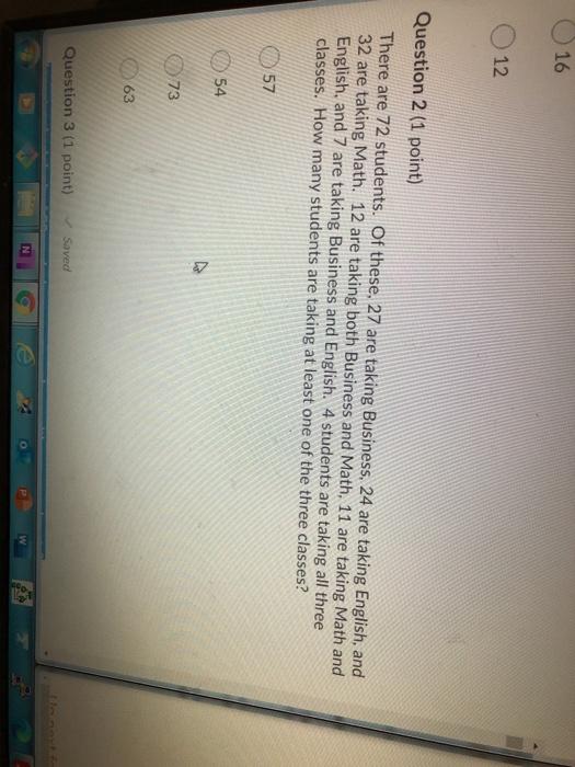 Solved 16 12 Question 2 (1 point) There are 72 students. Of | Chegg.com