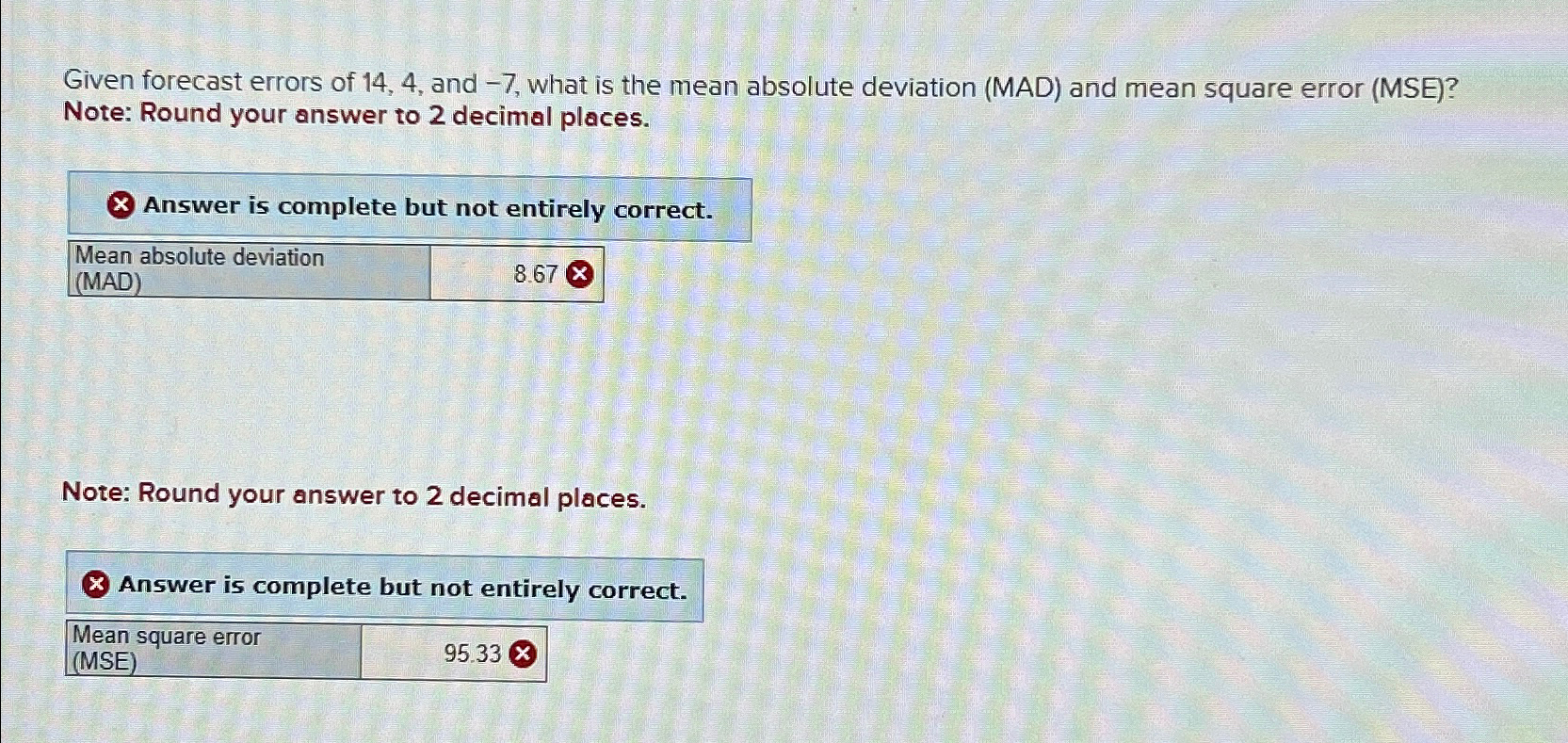 Solved Given forecast errors of 14,4 , ﻿and -7 , ﻿what is | Chegg.com