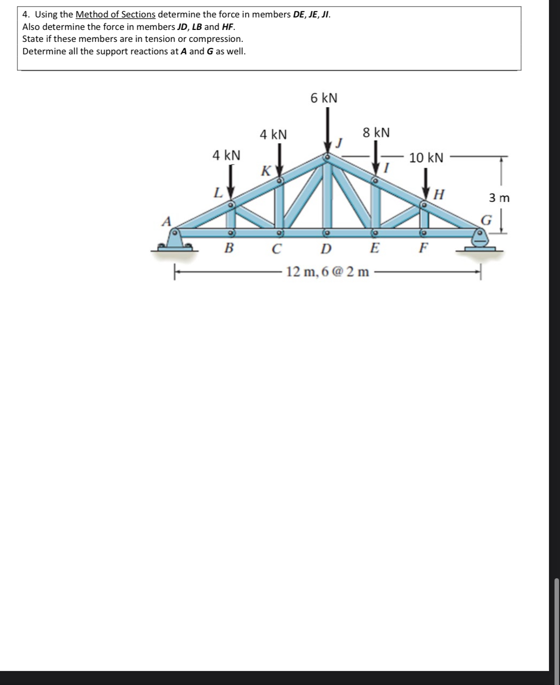 Solved Using the Method of Sections determine the force in | Chegg.com