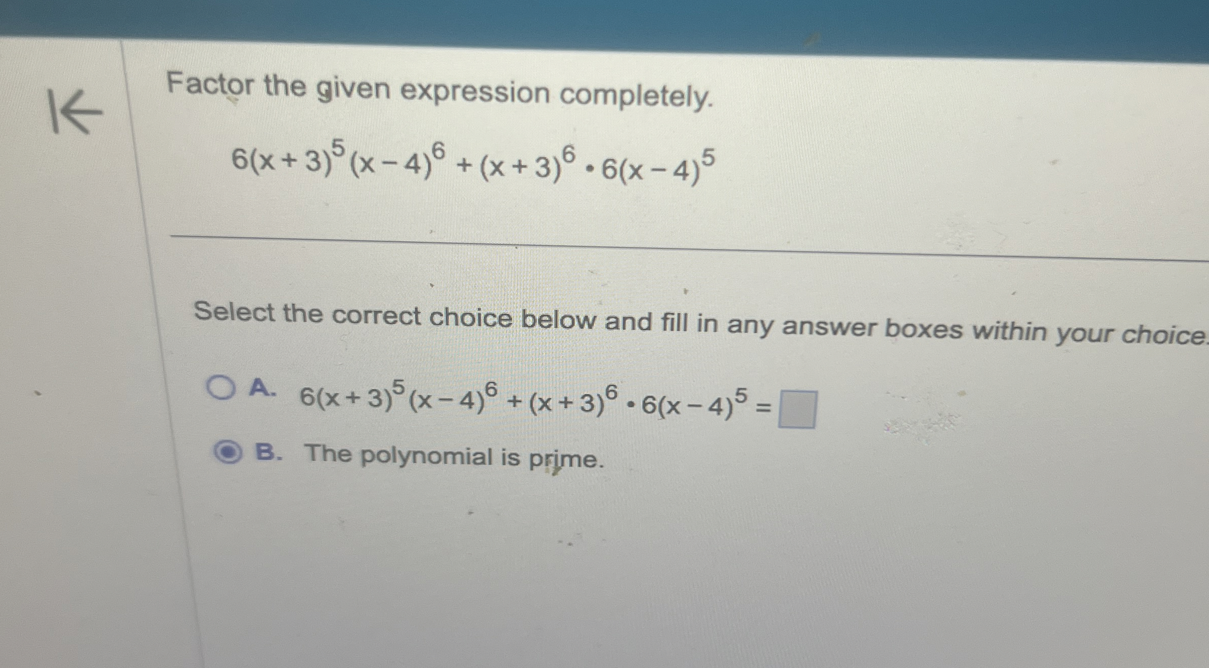 Solved Factor the given expression | Chegg.com