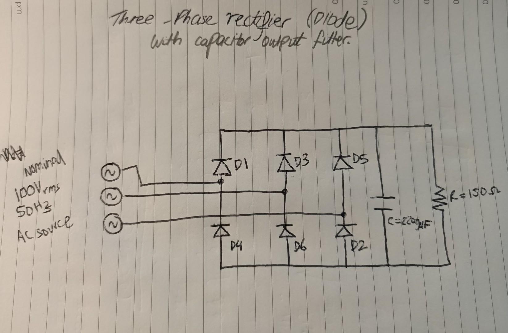 Solved 3 phase Diode rectifier shown. | Chegg.com
