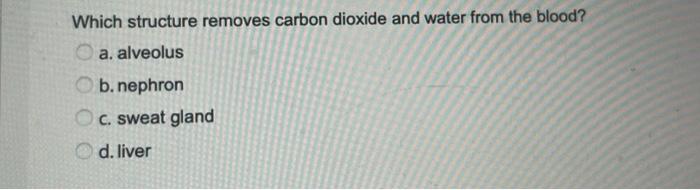 Solved Which structure removes carbon dioxide and water from | Chegg.com