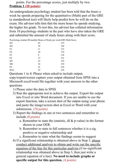 Solved points. For the percentage scores, just multiply by | Chegg.com