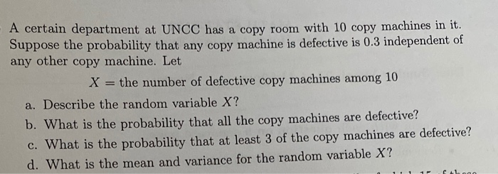 Solved A certain department at UNCC has a copy room with 10 | Chegg.com