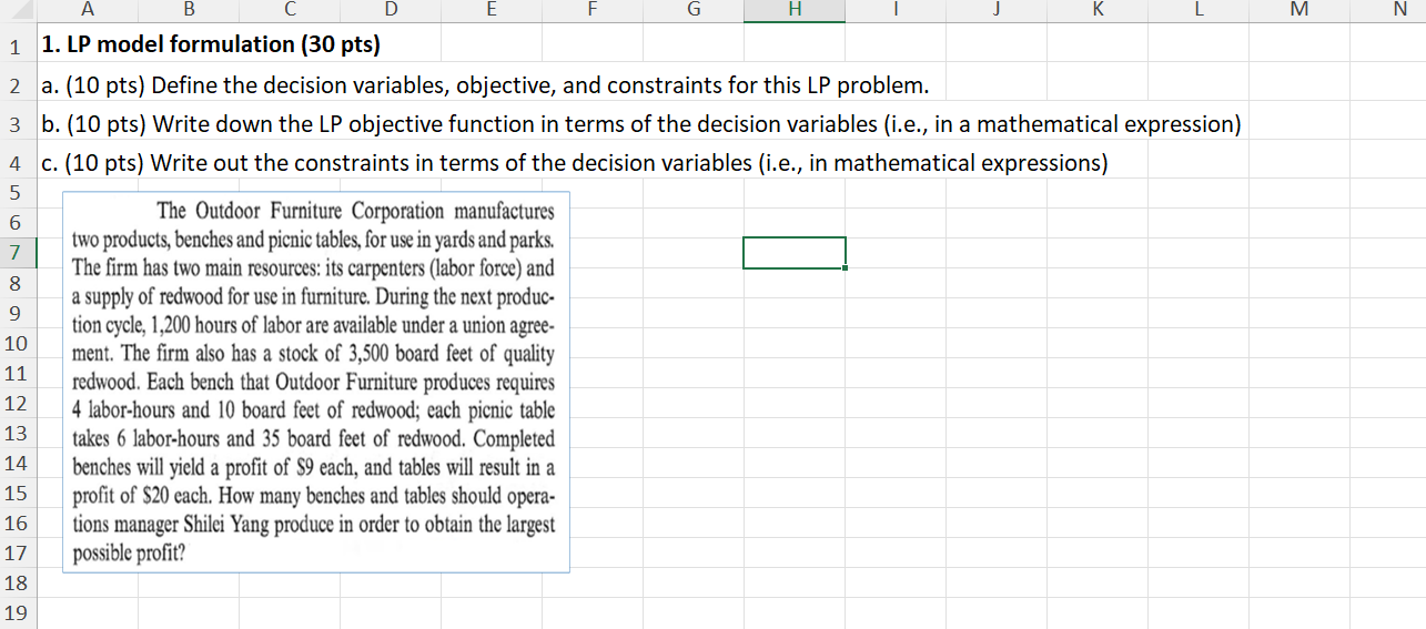 Solved LP model formulation (30 ﻿pts)a. (10 ﻿pts) ﻿Define