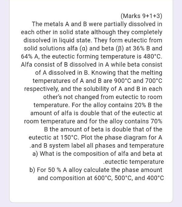 Solved (Marks 9+1+3) The Metals A And B Were Partially | Chegg.com