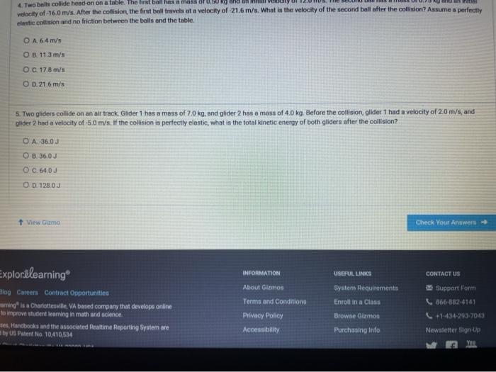 Solved 0 Lunch Menu ASSESSMENT QUESTIONS 1. Two Gliders...