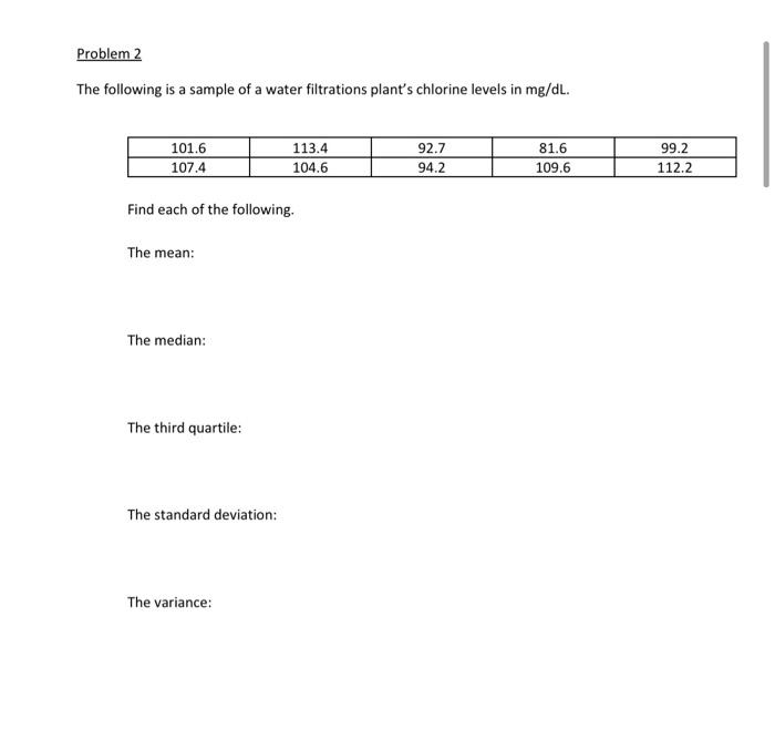 Solved Problem 2 The following is a sample of a water | Chegg.com