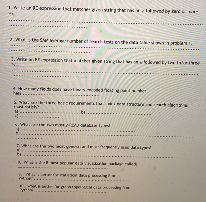 Solved 1. Write an RE expression that matches given string | Chegg.com