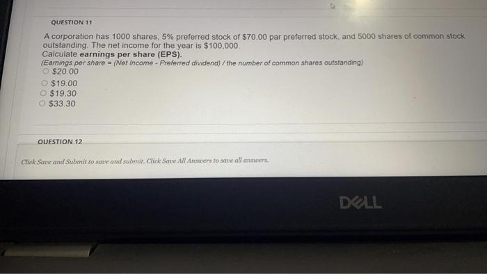 Solved QUESTION 11 A Corporation Has 1000 Shares, 5% | Chegg.com