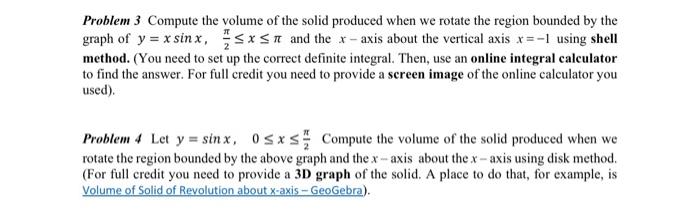 Solved Problem 3 Compute the volume of the solid produced | Chegg.com