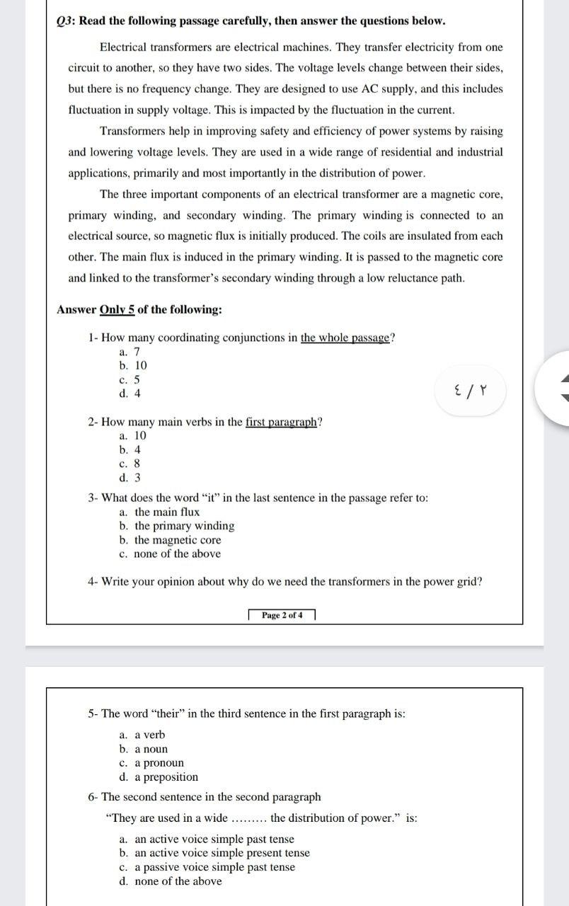 Solved Q3: Read the following passage carefully, then answer | Chegg.com