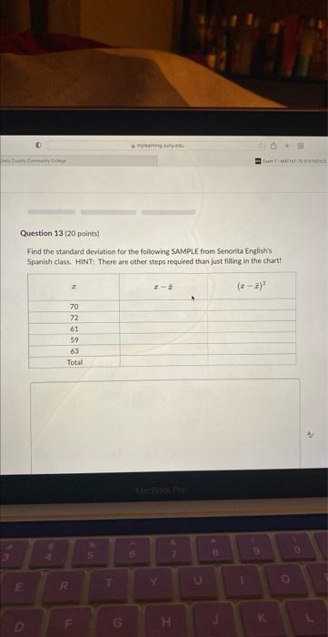Solved Find the standard deviation for the following SAMPLE | Chegg.com