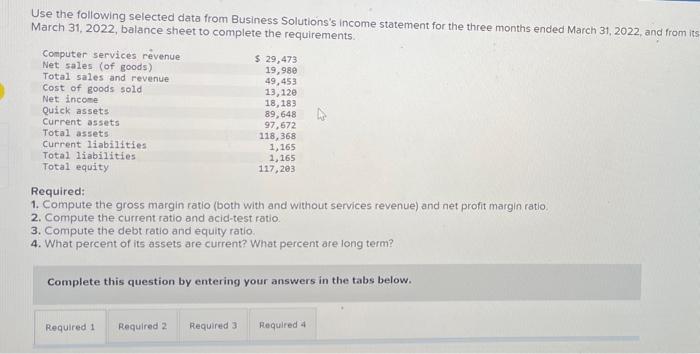 Solved Use the following selected data from Business | Chegg.com