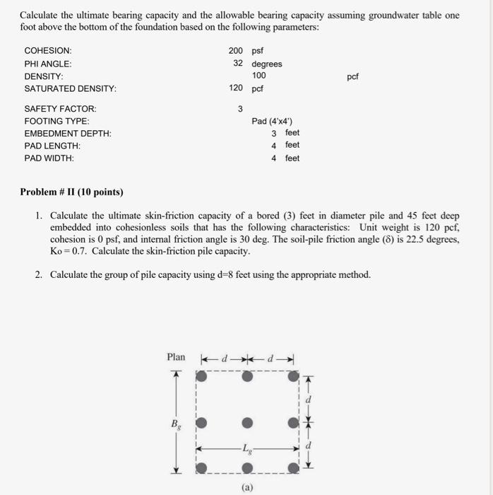 Solved Calculate the ultimate bearing capacity and the | Chegg.com