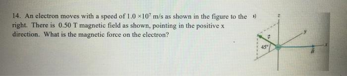 Solved 14. An electron moves with a speed of 1.0 x10 m/s as | Chegg.com