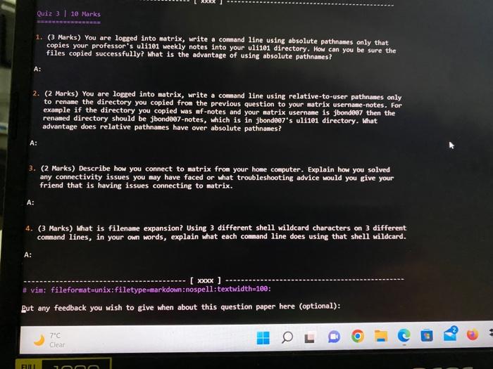 Solved 1 3 Marks You Are Logged Into Matrix Write A Chegg