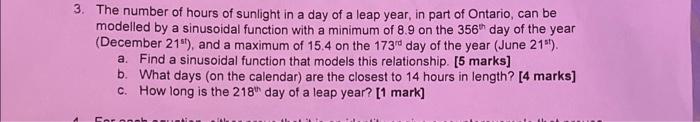 Solved The number of hours of sunlight in a day of a leap | Chegg.com