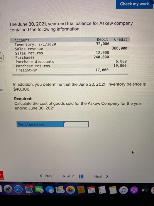 Solved Check My Work The June 30, 2021, Year-end Trial | Chegg.com