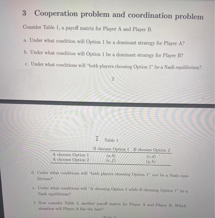 Solved 3 Cooperation problem and coordination problem | Chegg.com