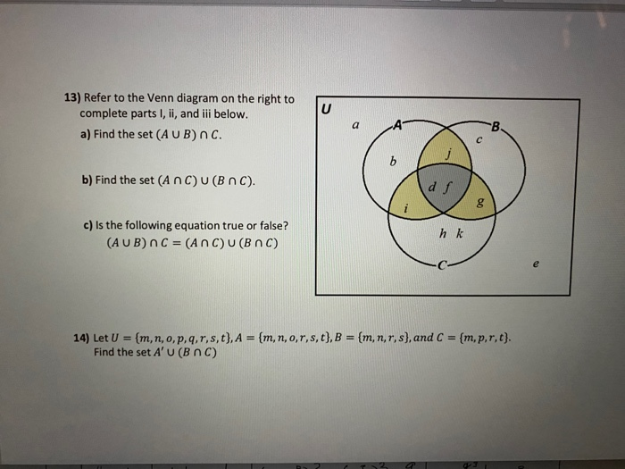 Solved U 13 Refer To The Venn Diagram On The Right To Co Chegg Com