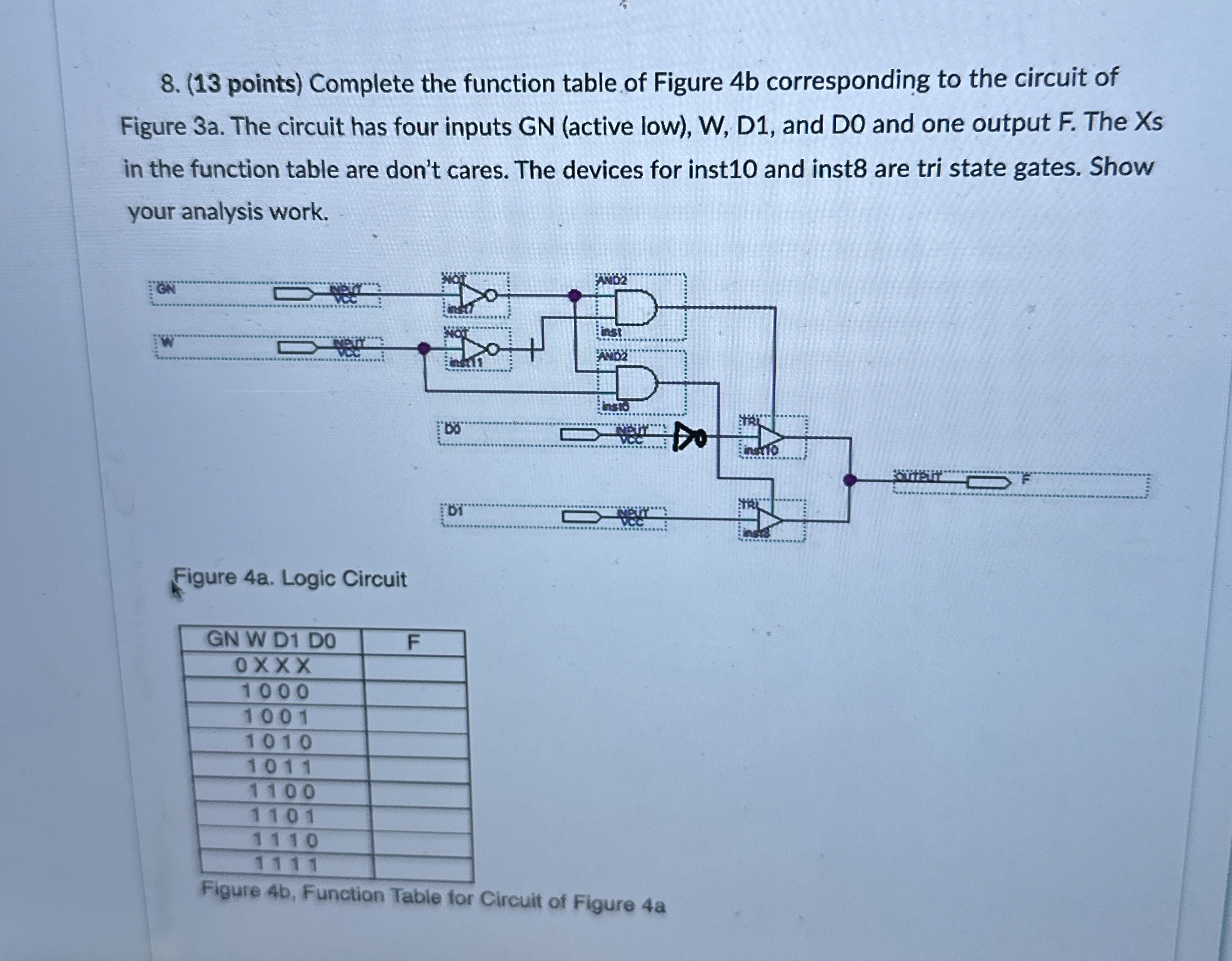 Solved (13 ﻿points) ﻿Complete the function table of Figure | Chegg.com