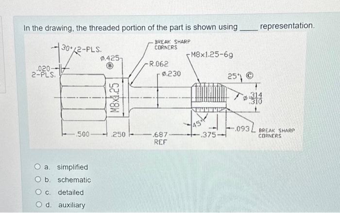Solved In the drawing, the threaded portion of the part is | Chegg.com