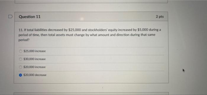 Solved D Question 11 2 pts 11. If total liabilities | Chegg.com